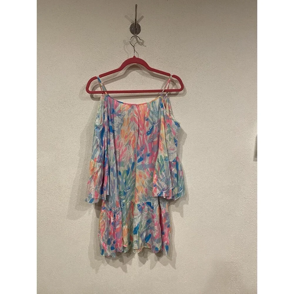 Lilly Pulitzer Alanna Dress Womens Medium Multicolor Off Shoulder Tassel Ruffle - Picture 4 of 4